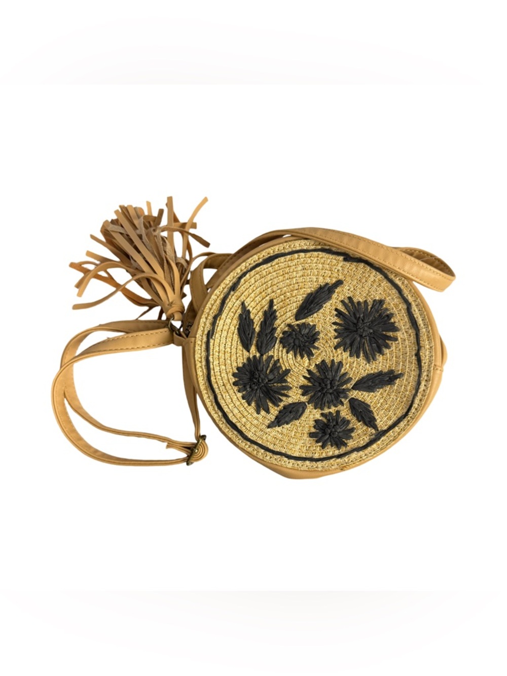 Art Class NWT Girls' Round Straw Floral Crossbody Bag - Kids' Boho Tassel Purse